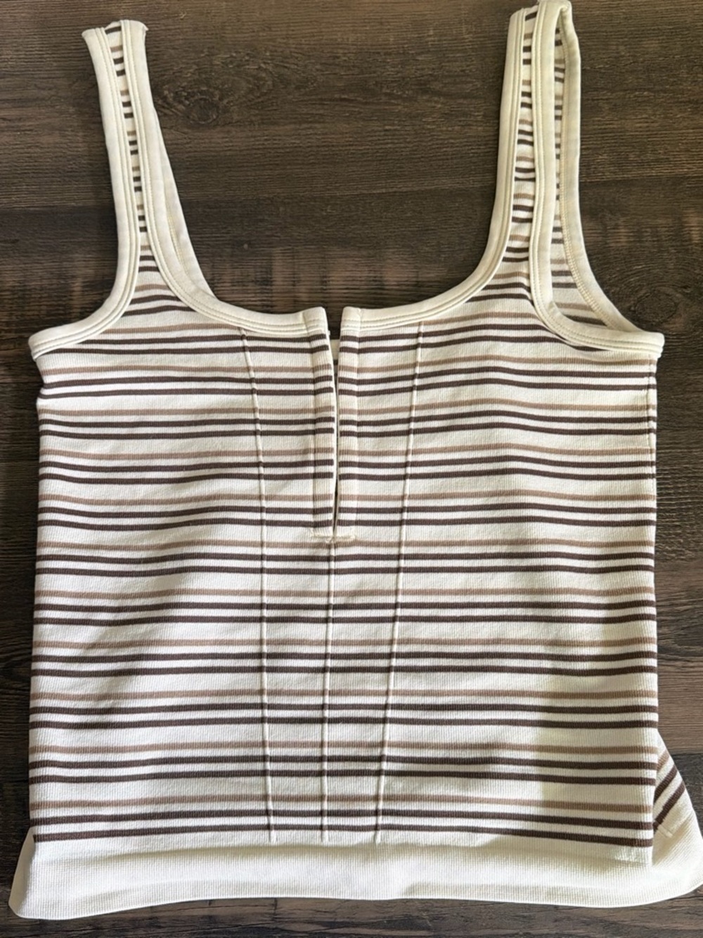 Free People Cream and Brown Striped Ribbed Tank